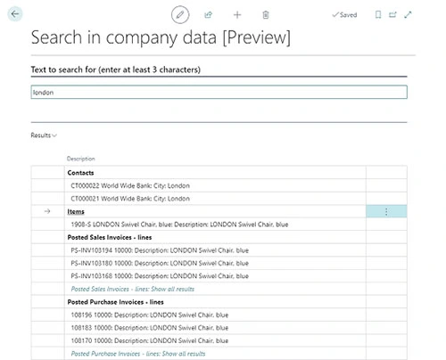 Search in company data