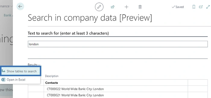 Show searchable tables