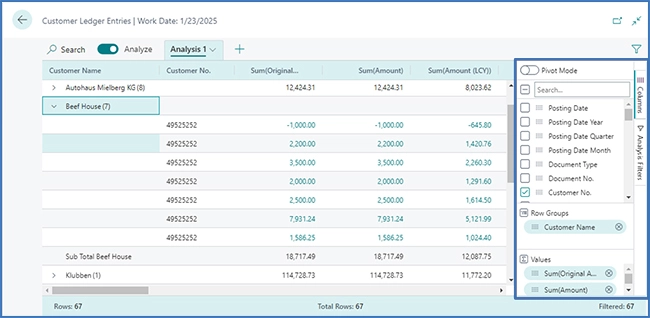 Dataanalysemodus kolonner