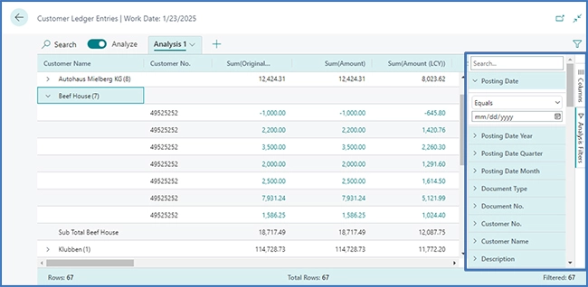 Data analysis mode filters Data analysis mode filters