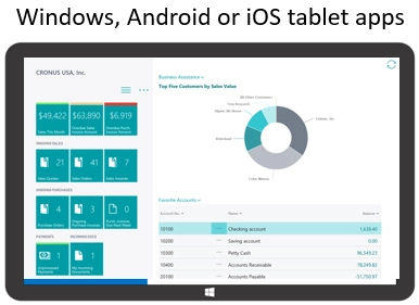 Business Central Mobile App fungerer på både Windows-, Android- og iOS-baserede tablets