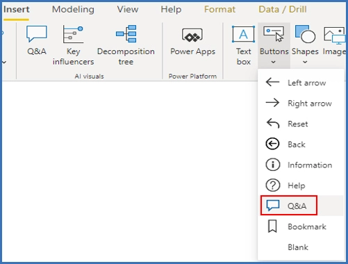 Q&A knapp Power BI AI