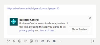 Simple app acquisition - Business Central link in Teams
